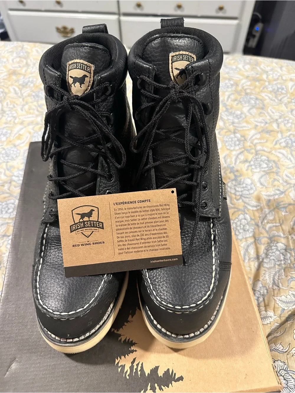 Irish Setter Black Leather Moc Toe Lace-Up Work Boots7” wingshooter
